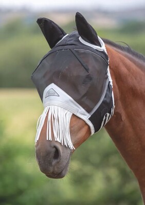 Shires FlyGuard Pro Fine Mesh Vliegenmasker met oren & franjes