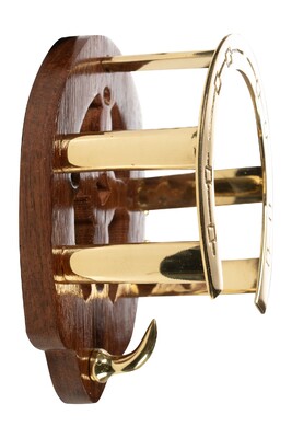 HKM Hoofdstelhanger met hoefijzer hout en messing